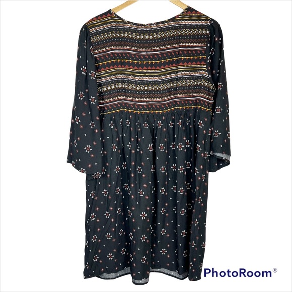 NWT Mlle Gabrielle Black Boho Printed Babydoll Dress - Picture 5 of 10